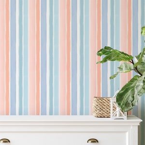 Colourful Stripes Wallpaper, Candy Stripes Peel and stick Wallpaper, Nursery Decor, Playroom Decor, Hand Painted Watercolour Stripes image 5