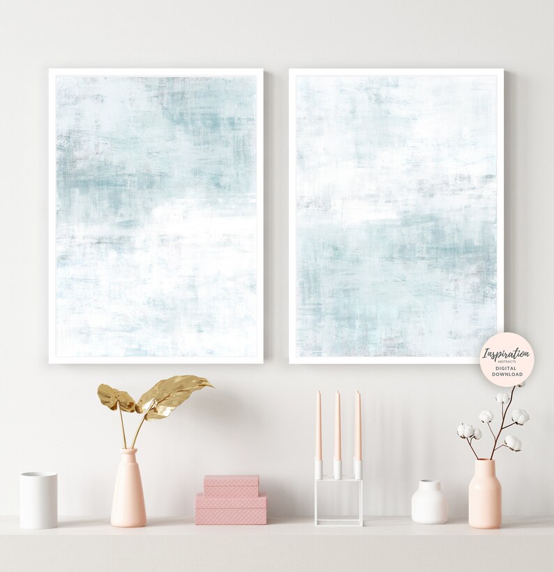 Pale Blue Wall Art Set of Two Prints Minimal Abstract Art Etsy UK