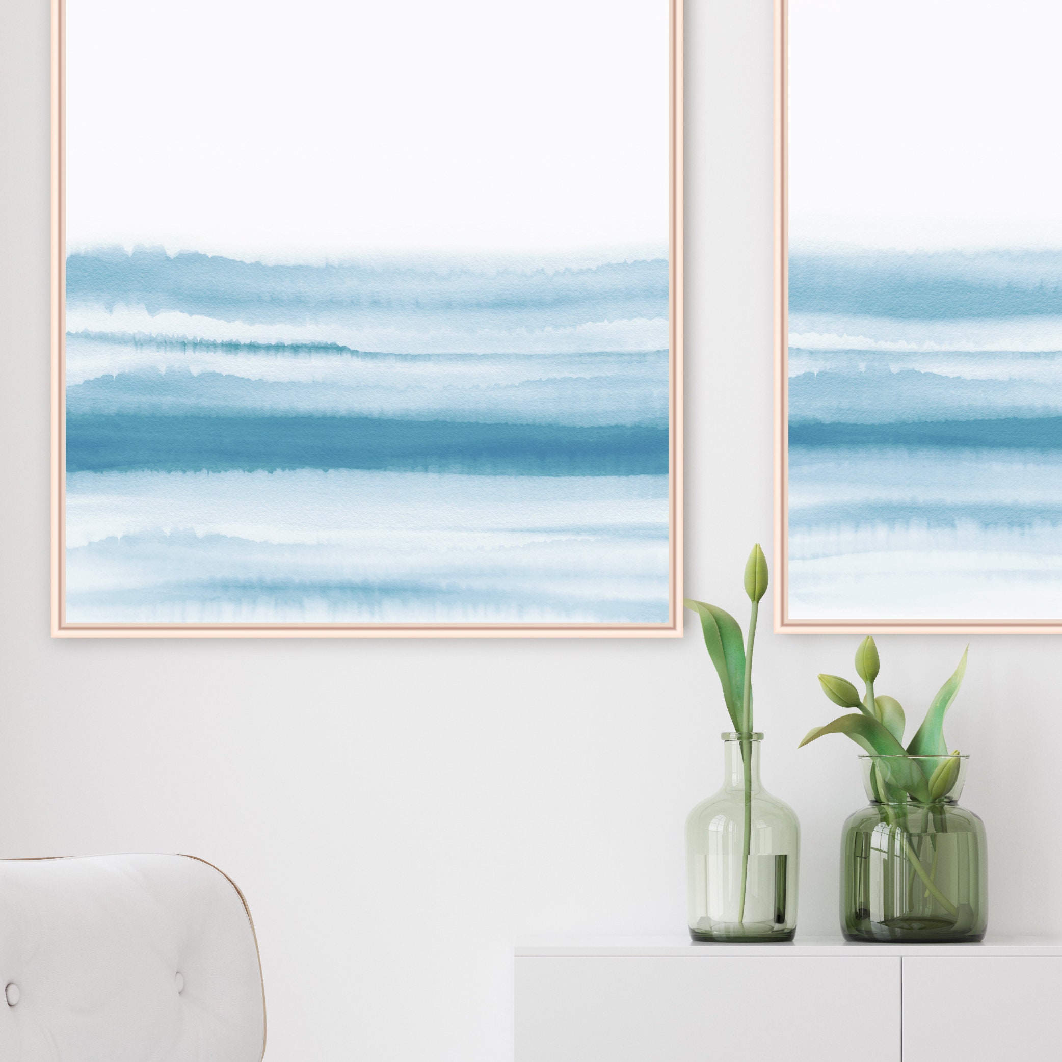 Zen Wall Art Blue Watercolour Paintings Set Of 2 Prints Blue Wall Art Modern Wall Art Printable Art Bedroom Decor Beach House Decor