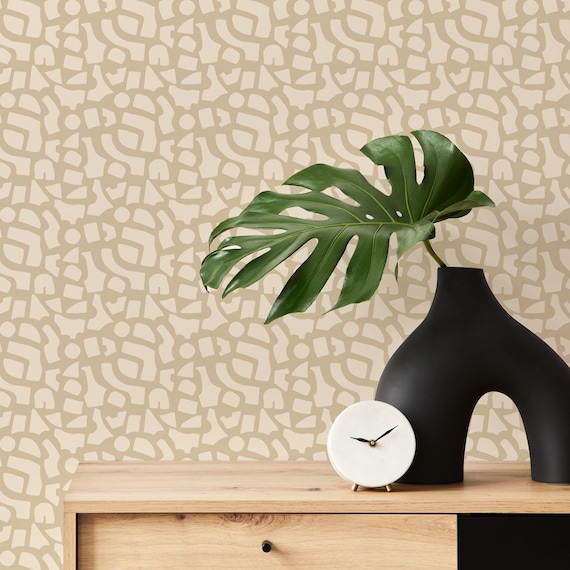 Beige Abstract Shapes Wallpaper, Modern Minimal Wallpaper, Neutral Wallcoverings,  Removable and Paste The Wall Wallpaper, Calm Decor