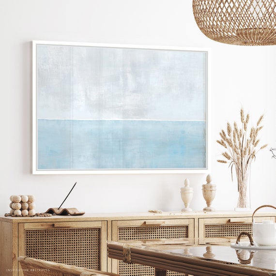 Large Abstract Painting - Modern Coastal Wall Art, Minimal Pale Blue Art, Contemporary Abstract Art,  Serene Beach House Decor