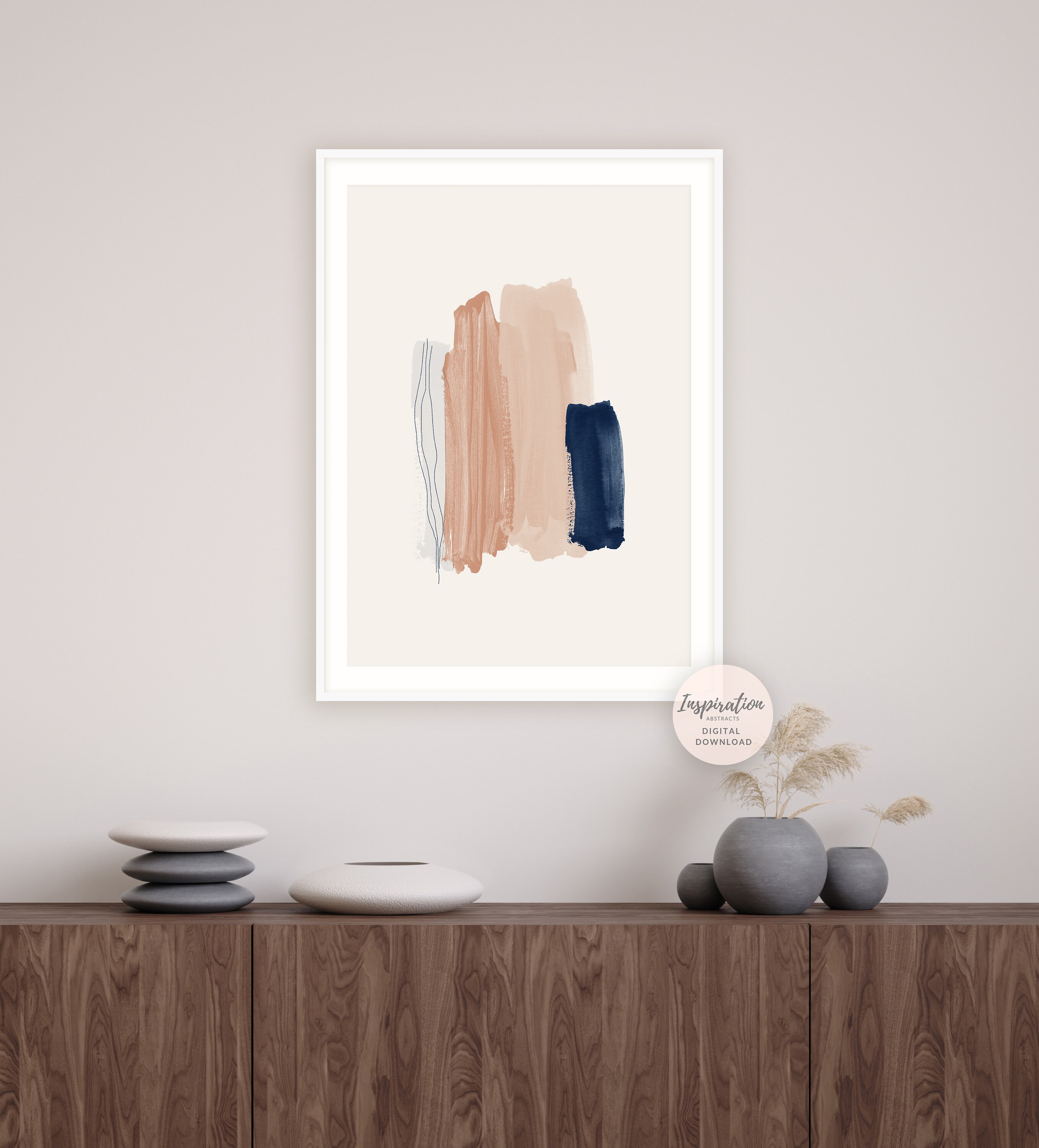 Blush Pink and Navy Mixed Media Art Print Printable Wall Art Etsy