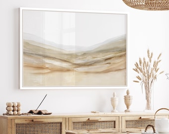 Paisaje abstracto neutro, arte paisajístico minimalista, pintura de acuarela imprimible, impresión de arte de pared en marrón beige, arte tranquilo para el hogar