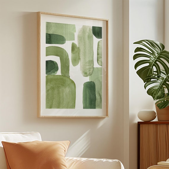 Green Printable Art, Abstract Watercolour Painting, Large Geometric Wall Art, Minimal Watercolour Print, Instant Digital Download