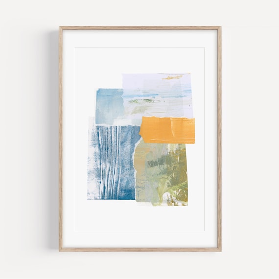 Abstract Coastal Art, Modern Beachy Print, Blue Yellow Green Contemporary Wall Decor, Giclee Fine Art Print, Beach House Decor