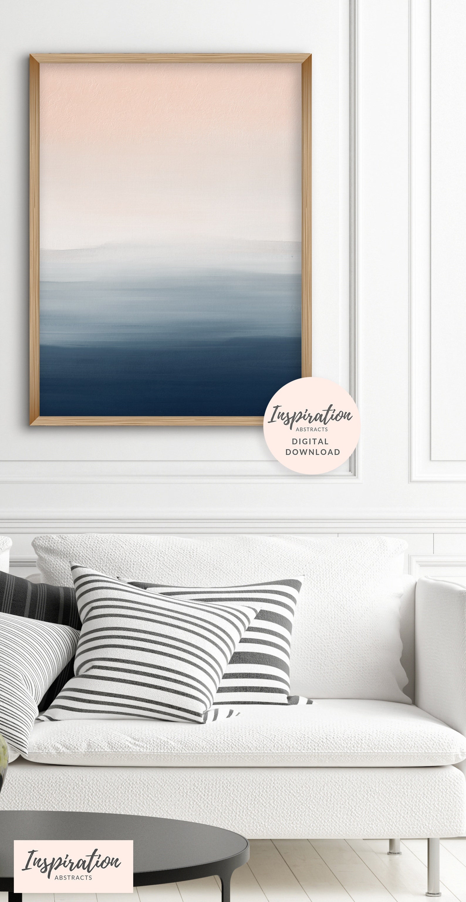 Pink and Navy Wall Art Watercolour Print Calming Wall Art Etsy Polska