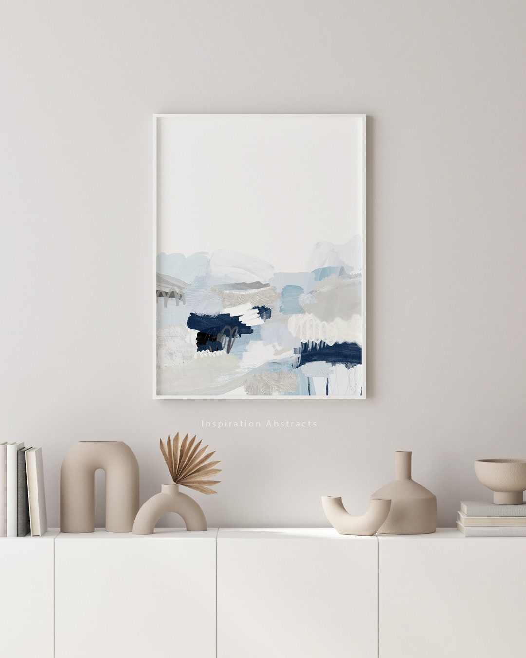 Blue Grey Printable Abstract Art, Coastal Wall Art, Contemporary Mixed