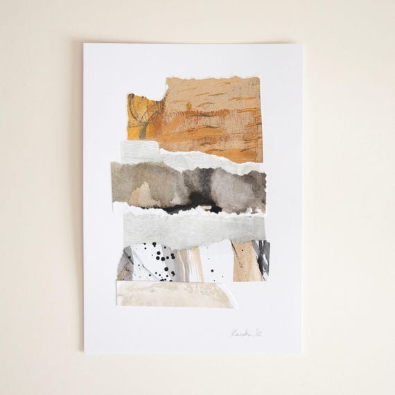 Original Abstract Collage Art | One of a Kind Paper Collage | Textural Artwork | Neutral Minimal Wabi Sabi Decor