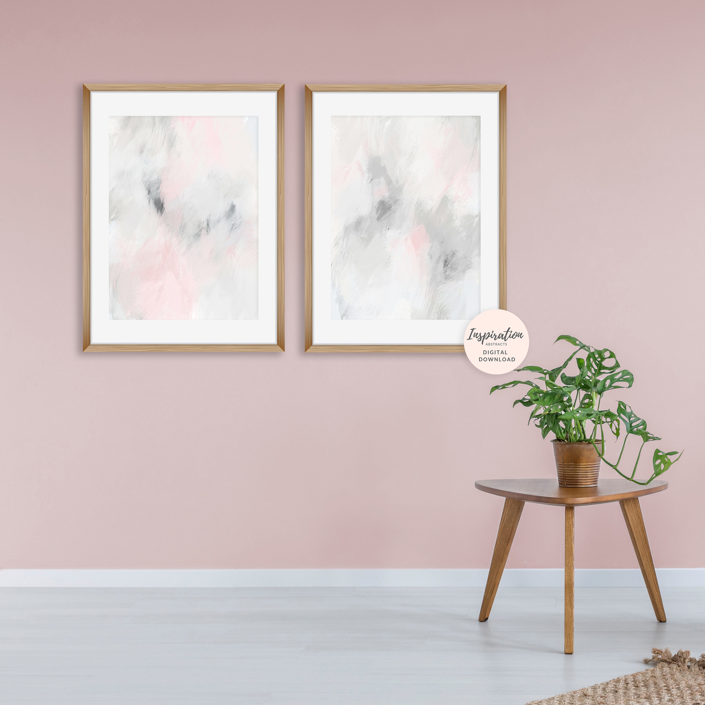 Large Abstract Art Pink Grey Wall Art Set Of 2 Art Prints Etsy