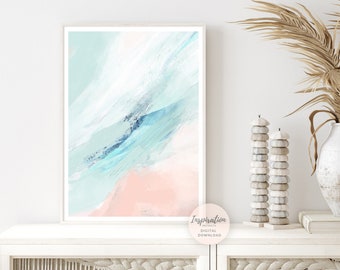 Pastel Wall Art, Coastal Wall Art, Printable Art, Abstract Art, Pink and Mint Art, Acrylic Painting, Nursery Decor, Inspiration Abstracts