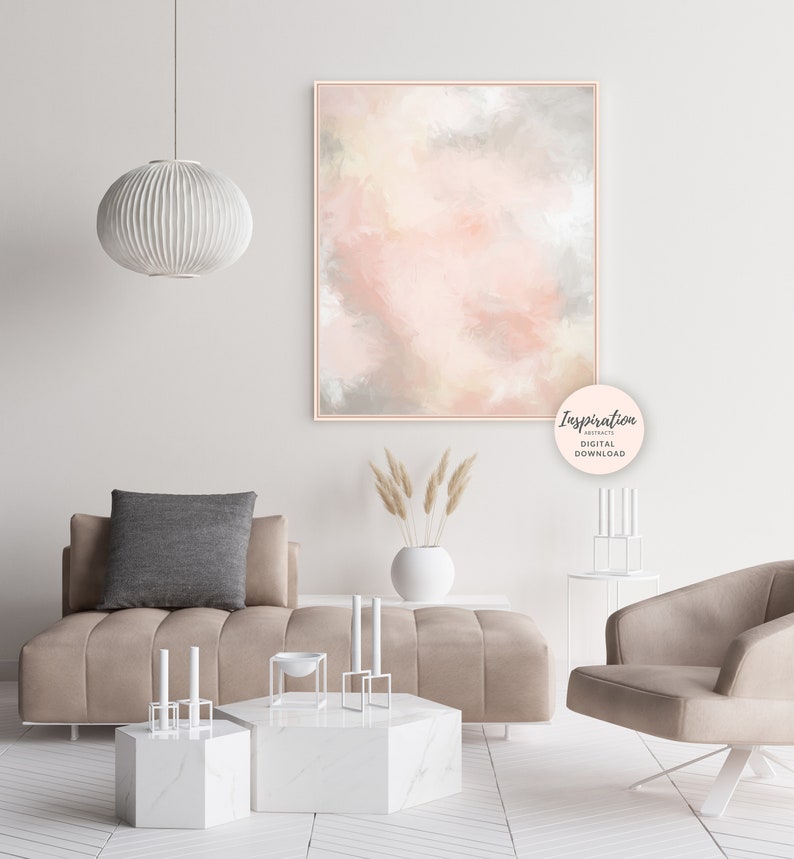 Blush Pink and Grey Painting Pink Abstract Art Pink Wall Etsy