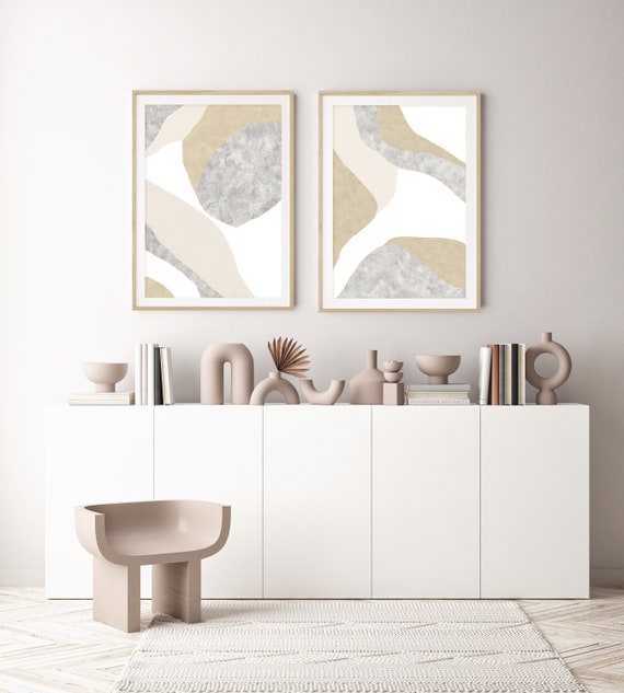 Set Of Two Abstract Paintings, Minimalist Print Set, Neutral Wall Art, Digital Download, Large Wall Art, Printable Art