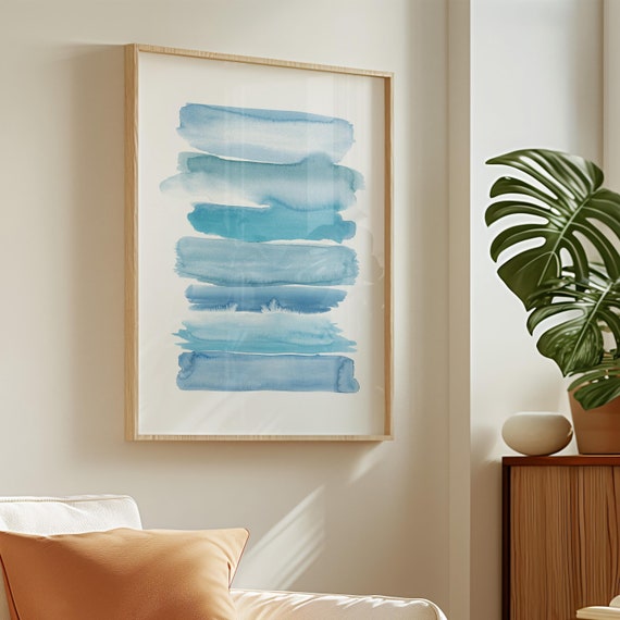 Modern Abstract Watercolour Painting, Light Blue Coastal Decor, Peaceful Wall Art, Calm Bathroom Art, Large Printable Painting