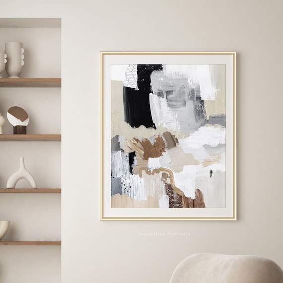 Large Printable Abstract Art, Neutral Abstract Painting, Mixed Media Art, Grey Beige Wall Art, Modern Poster Print, Living Room Art