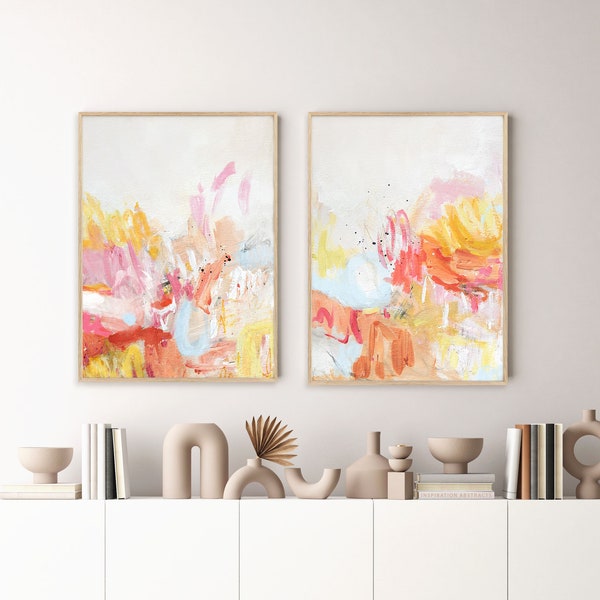 Pastel Abstract Paintings, Set of 2 Prints, Colourful Wall Art, Printable Mixed Media Art, Large Art Prints, Instant Digital Download