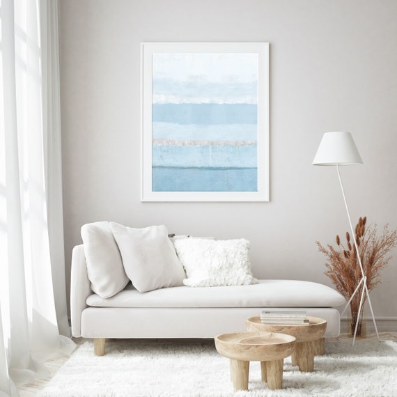 Large Blue Abstract Art, Pale Blue Abstract Painting, Printable Beach House Art, Coastal Living Room Decor, Tranquil Wall Art