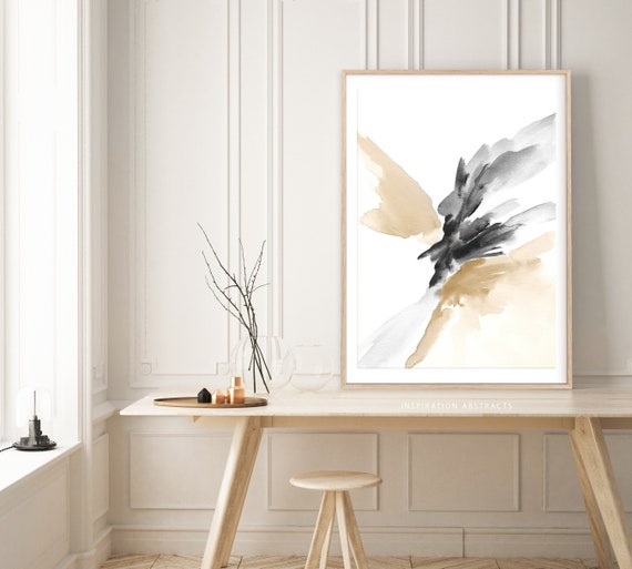 Abstract Printable Artwork, Neutral Watercolour Painting, Minimalist Wall Art, Brown Black Art Print, Large Poster Print, Contemporary Art