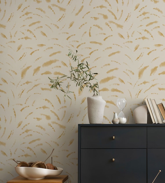 Ochre Accent Wallpaper, Boho Wallpaper, Removable Peel and Stick Wallpaper, Shibori Wallpaper, Living Room Decor, Minimalist Wallpaper
