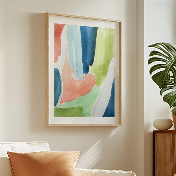 Printable Abstract Art, Colourful Watercolour Painting, Nursery Digital Download, Modern Wall Art, Bright Statement Art