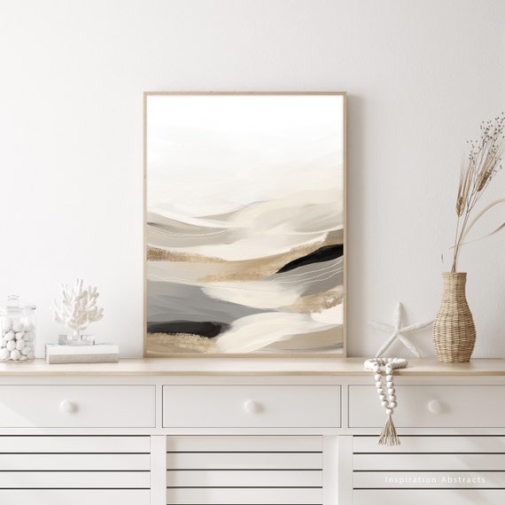 Abstract Landscape Painting, Beige Gold and Grey Minimal Abstract Art, Printable Wall Art, Contemporary Art, Neutral Tone Print