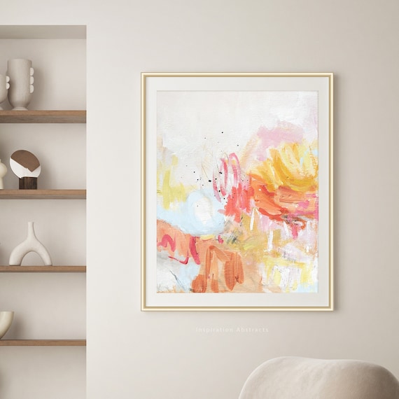 Vibrant Abstract Painting, Pink Orange Printable Art, Expressive Art, Nursery Print, Colourful Contemporary Art, Instant Download Art