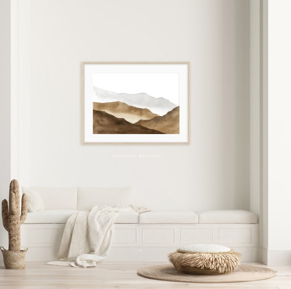 Abstract Mountain Print, Watercolour Painting, Printable Art, Neutral Art Print, Digital Download, Horizontal Wall Art, Large Art Print