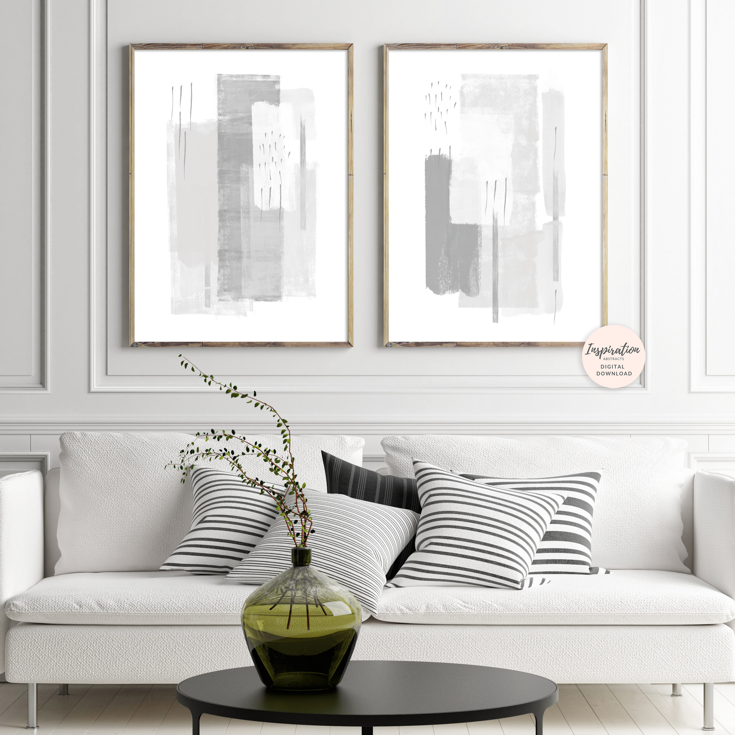 Large Minimal Art Grey White Wall Art Abstract Art Set of | Etsy