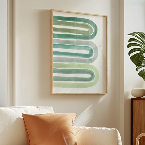 Modern Watercolour Painting, Sage Green Art Print, Printable Art, Calming Hand Painted Art, Modern Dining Room Decor