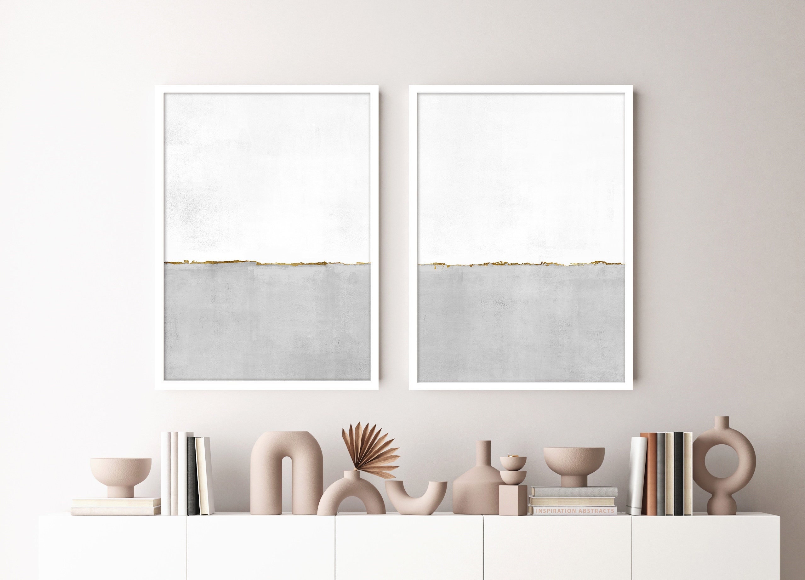 White Grey Wall Art, Framed Prints Set 