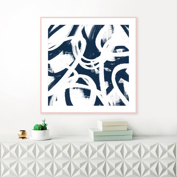 Blue Abstract Art Printable Navy Blue Wall Art Modern | Etsy