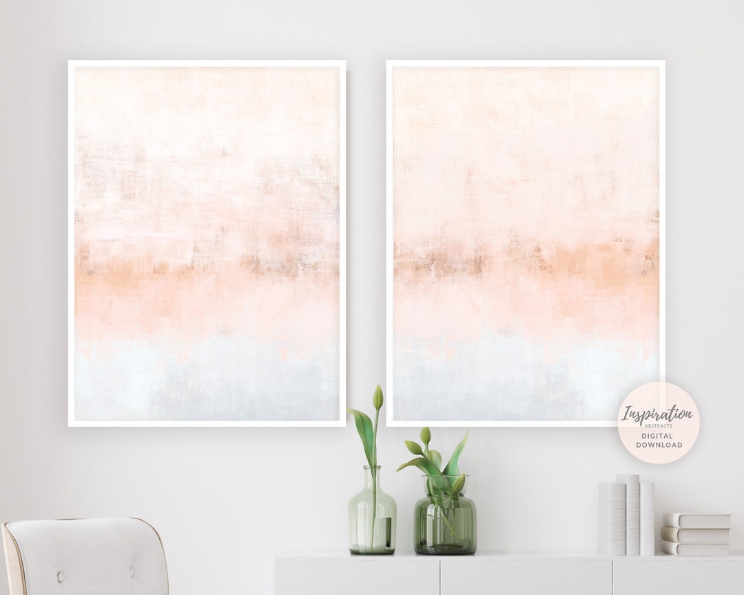 Blush Pink Abstract Art, Set of 2 Art Prints, Nursery Art, Large Wall