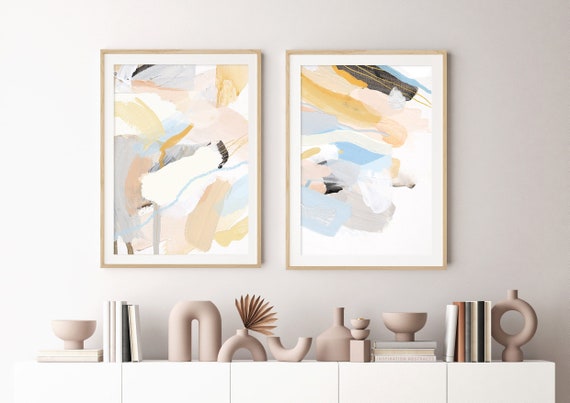 Set Of Two Colourful Abstract Paintings, Printable Art, Modern Wall Art, Digital Download, Mixed Media Art