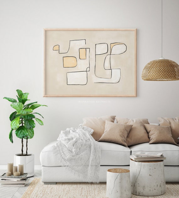 Minimalist Abstract Art, Neutral Geometric Line Art, Printable Art, Large Modern Poster, Living Room Decor, Contemporary Art Print