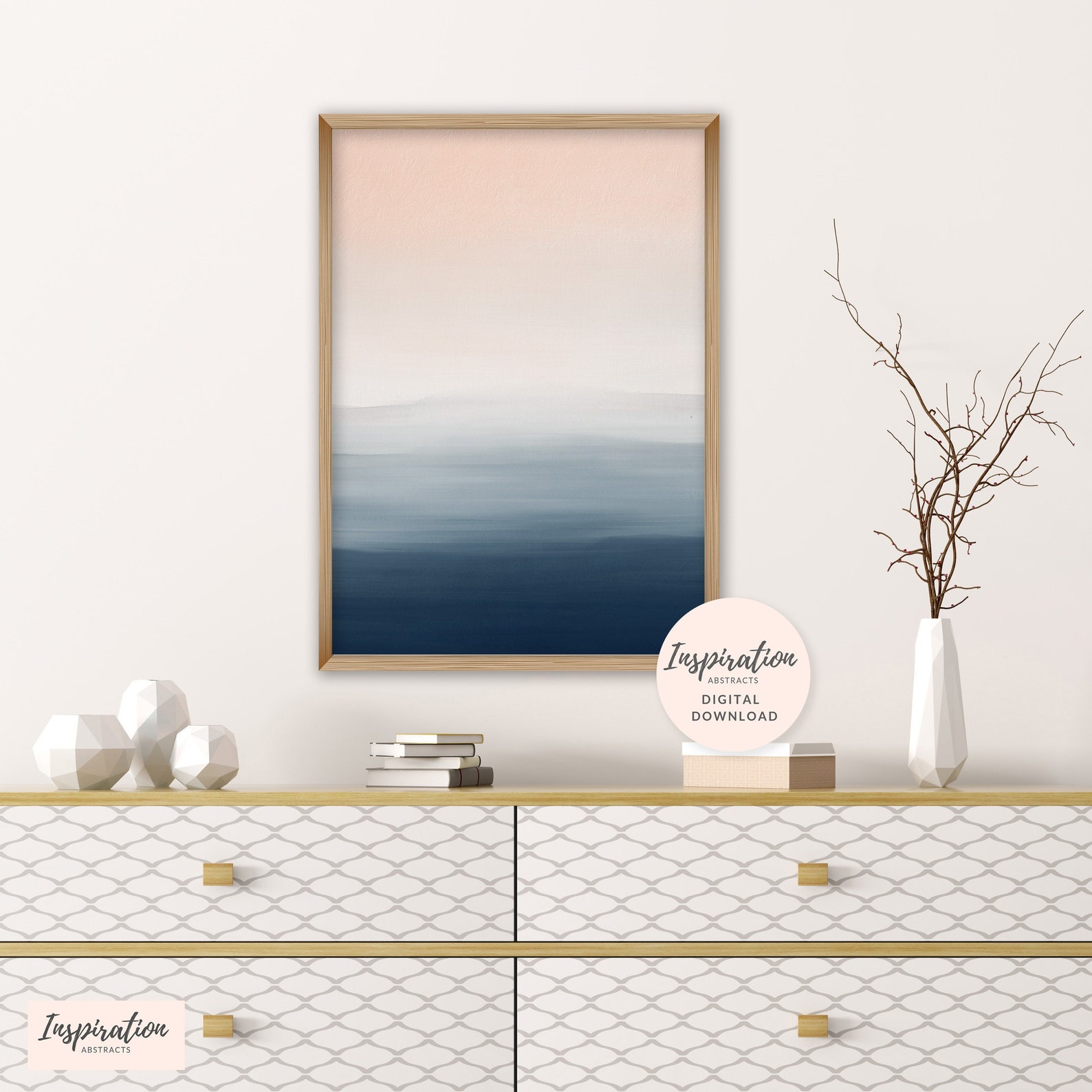 Pink and Navy Wall Art Watercolour Print Calming Wall Art Etsy Polska