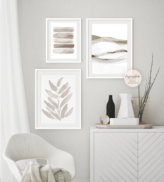 Minimal Beige Gallery Wall Set, 3 Piece Wall Art, Printable Art, Minimalist Print Set, Botanical  Print, Zen Wall Art,  Large Wall Art