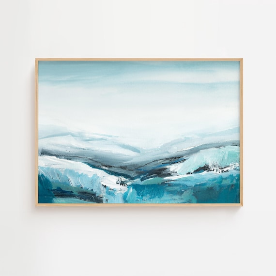 Abstract Seascape Painting, Modern Coastal Art, Blue Abstract Art, Printable Beachy Art, Living Room Decor, Large Acrylic Painting