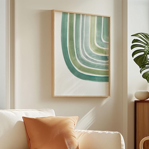 Modern Watercolour Painting, Sage Green Art, Printable Geometric Decor, Calming Abstract Painting