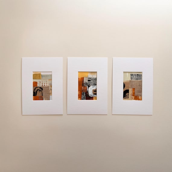 Set of Three Modern Abstract Collages | Original Textured Artworks | Organic Mixed Media Wall Art
