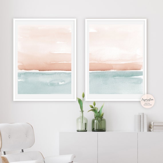 Set of 2 Pastel Abstract Paintings, Large Minimal Art, Printable Art, Nursery Prints, Bedroom Wall Art, Abstract Art, Gift For Her