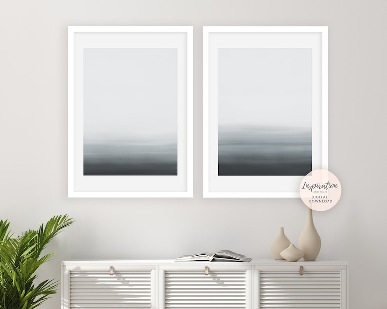 Minimal Abstract Art Grey White Wall Art Set of 2 Prints Etsy