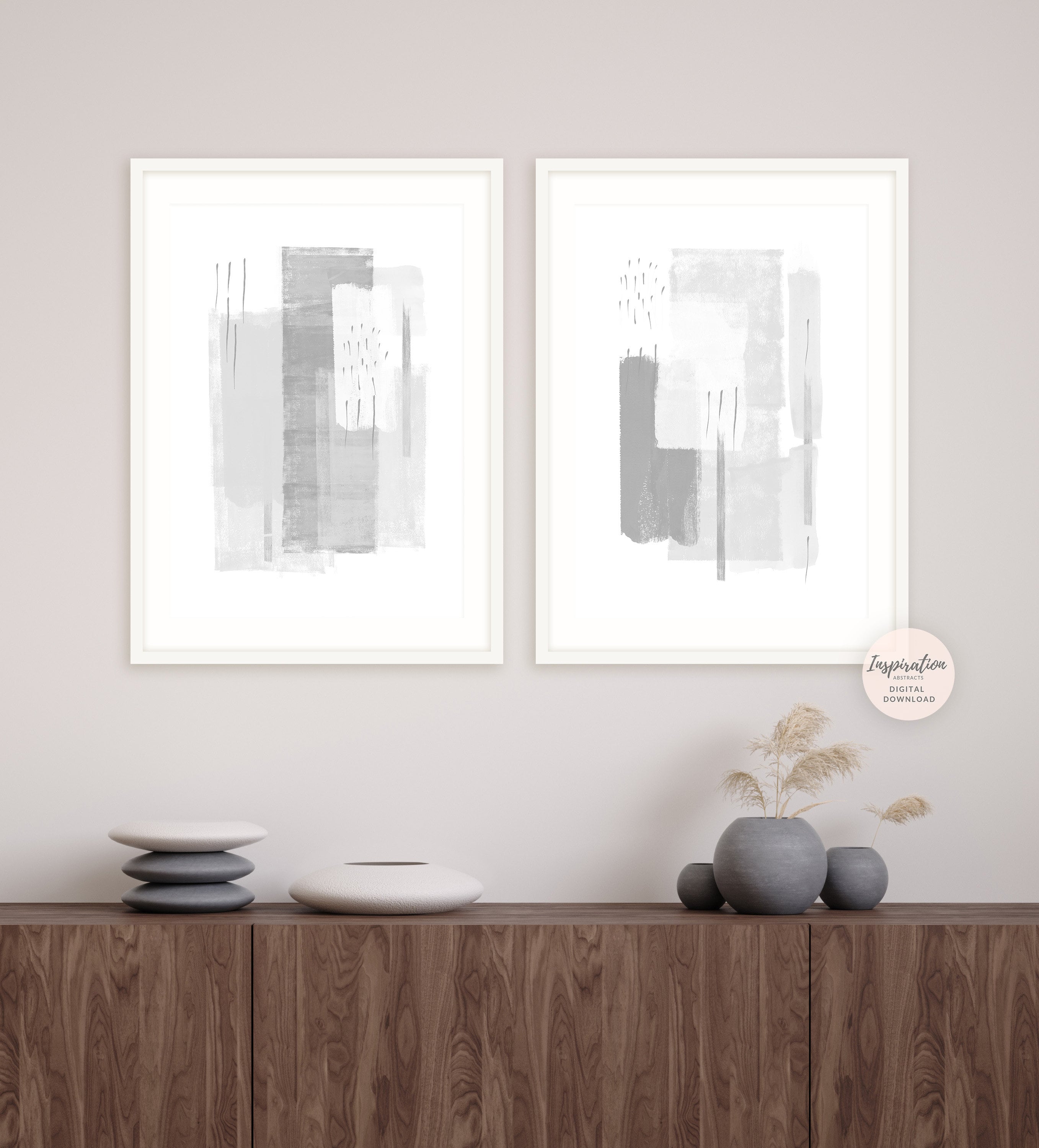 Large Minimal Art Grey White Wall Art Abstract Art Set of Etsy