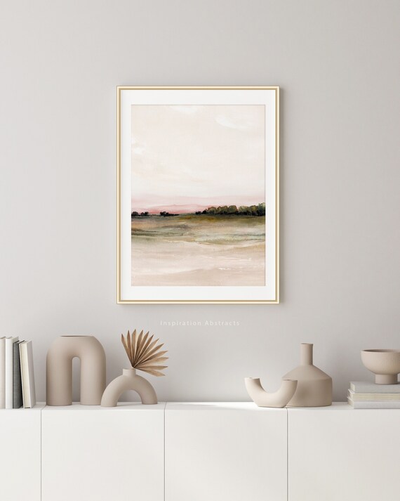 Moody Watercolour Landscape, 24x36 Art Print, Neutral Landscape, Mixed Media Painting, Digital Download, Printable Art