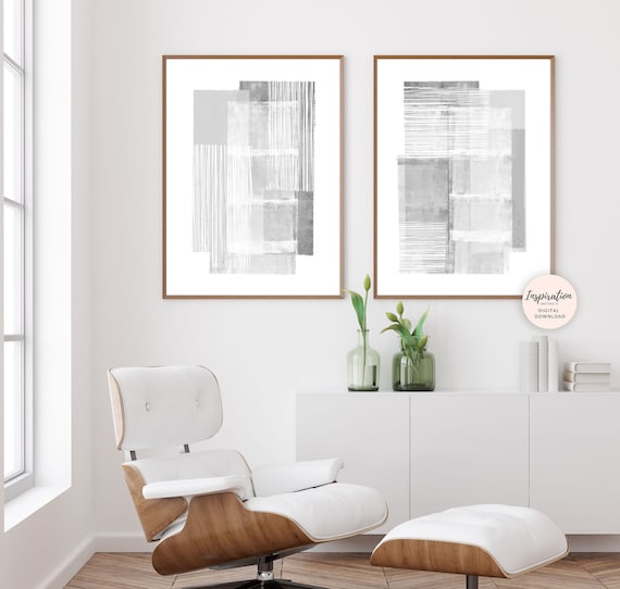 Set of 2 Minimal Paintings, Geometric Art, Grey and White Art, Minimal Painting, Printable Art, Modern Wall Art, Scandinavian Art