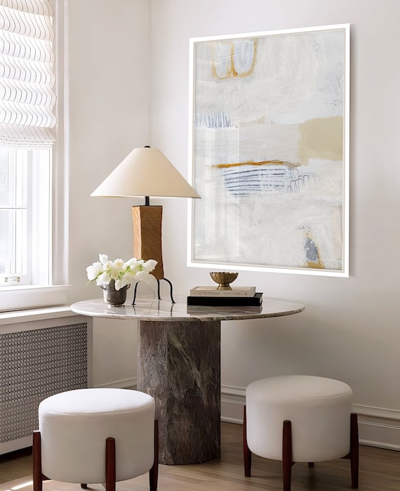 Large Contemporary Abstract Art - Minimalist Collage Art - Beige & White Mixed Media Painting - Soothing Neutral Art