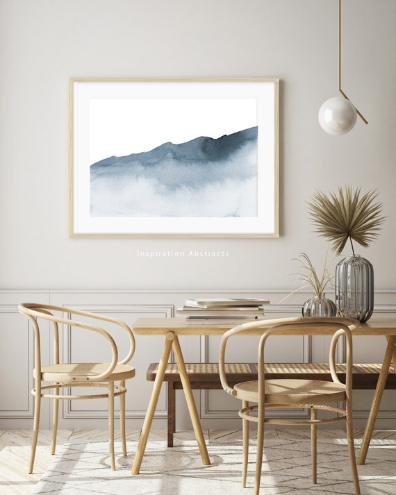 Serene Mountain Painting, Zen Wall Art, Large Watercolour Print, Coastal wall Art, Abstract Art, Instant Download, Horizontal Wall Art
