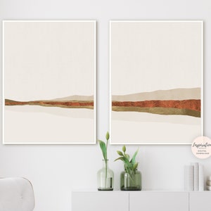 Set of 2 Minimal Landscape Paintings, Printable Art, Large Minimalist Paintings, Terracotta Wall Art, Abstract Art, Minimalist Wall Art