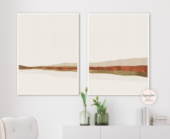 Set of 2 Minimal Landscape Paintings, Printable Art, Large Minimalist Paintings, Terracotta Wall Art, Abstract Art, Minimalist Wall Art