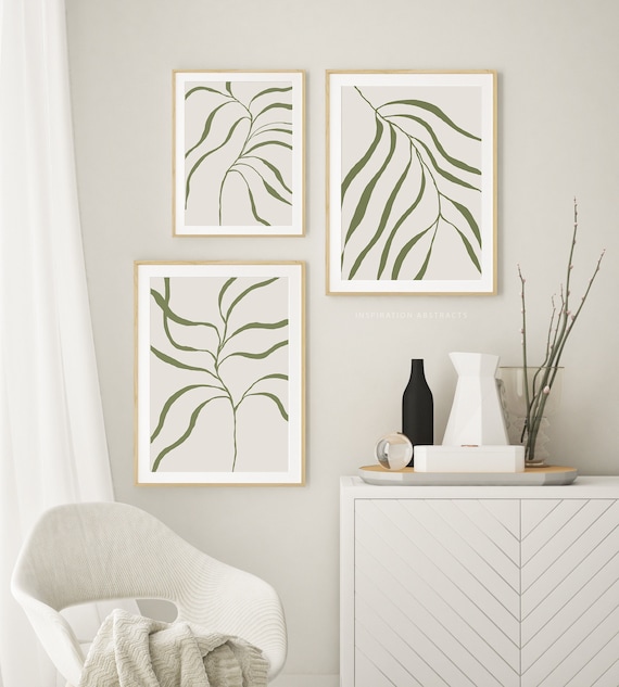 Sage Green Botanical Prints Set, Modern Plant Prints, Calming Wall Art Set, Printable Botanical Posters, Boho Wall Art Set