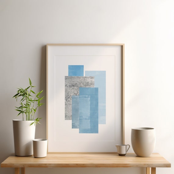Contemporary Colour Block Art, Pale Blue Abstract Art, Printable Coastal Decor, Calming Art Print, Beach House Art, Simple Wall Art