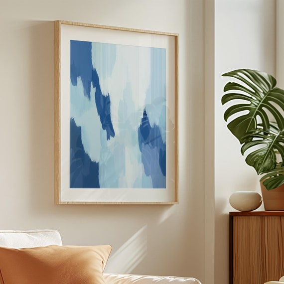 Contemporary Abstract Painting, Blue Modern Art Print, Printable Wall Art, Modern Coastal Decor, Pale Blue and Indigo Coastal Home Decor